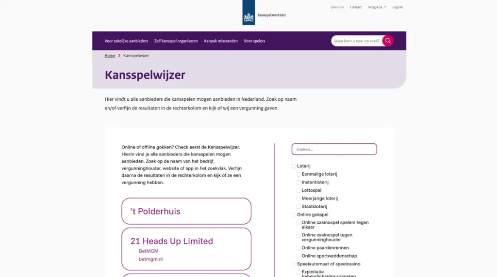 Vergunningenregister van de Kansspelautoriteit met de controle op LegionBet als uitgangspunt